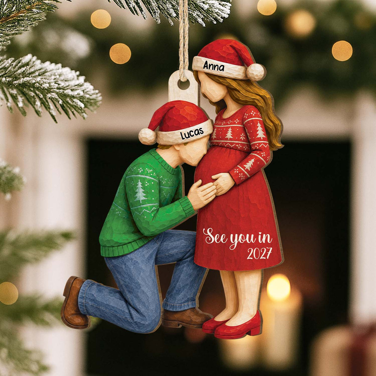 Personalized Expecting Parents Baby Bump Wooden Ornament