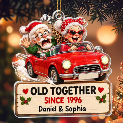 Old Together Since Red Car Personalized Acrylic Ornament - Christmas Anniversary Gift for Couples