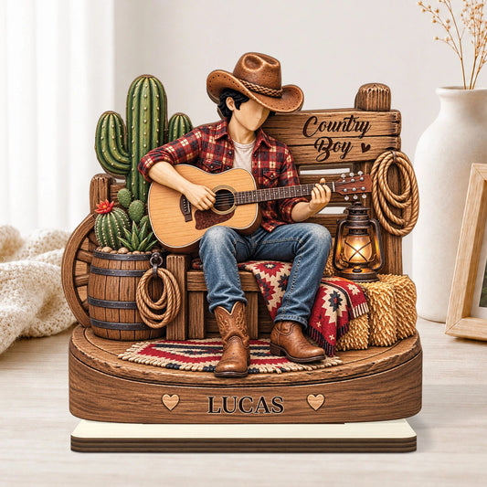 Personalized Country Guitar Player Wooden Plaque
