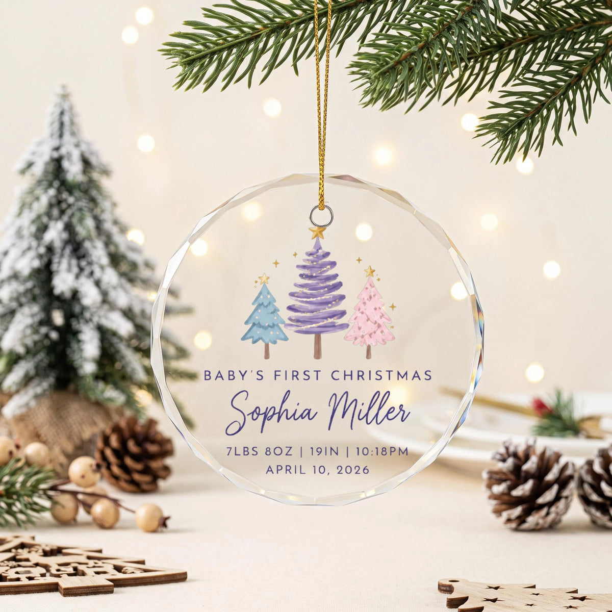 Baby's First Christmas Personalized Glass Ornament - Custom Birth Stats Keepsake Gift