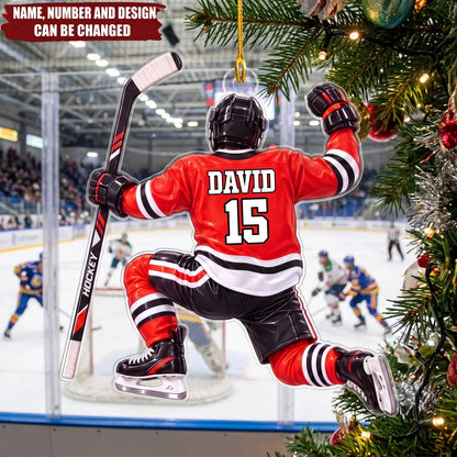 Personalized Forever Hockey Player Acrylic Keepsake Ornament