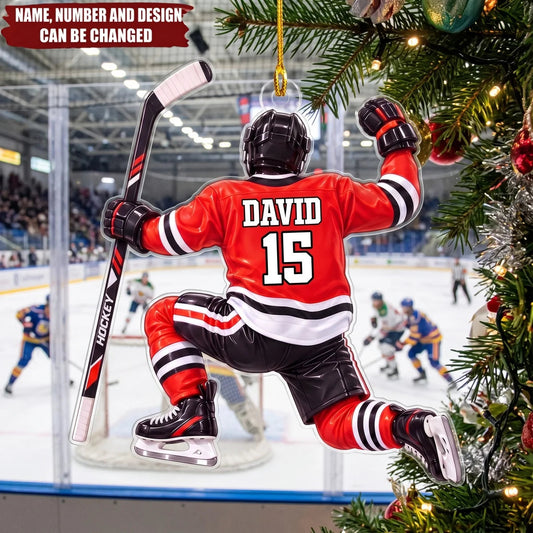 Personalized Forever Hockey Player Acrylic Keepsake Ornament