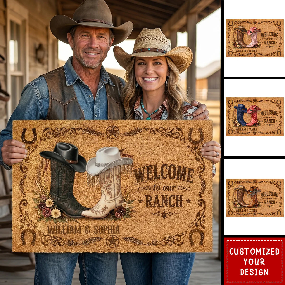 Personalized Welcome Ranch Cowboy Boots Doormat
