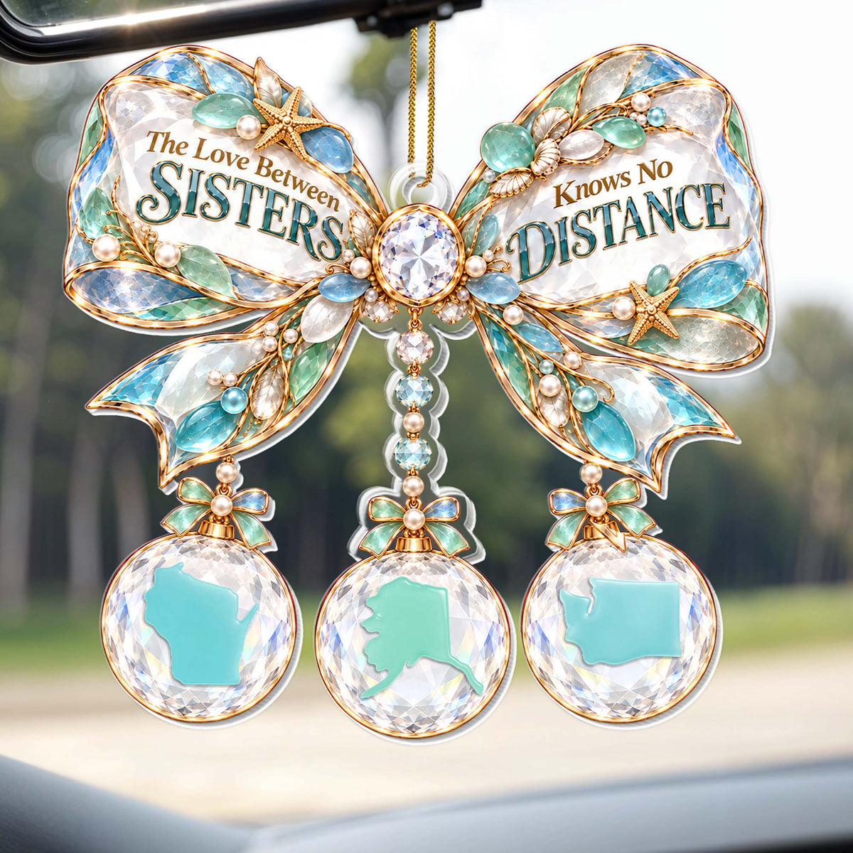"The Love Between Sisters Knows No Distance" Personalized Acrylic Ornament - Christmas Gift for Sisters