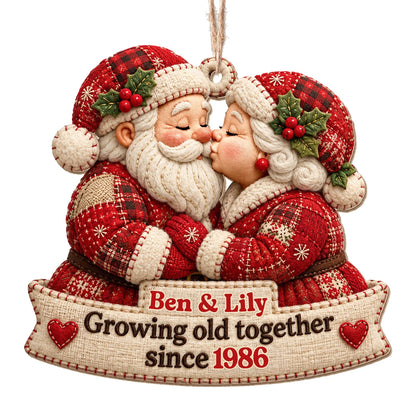 Personalized Growing Old Together Santa Couple Wood Tree Ornament