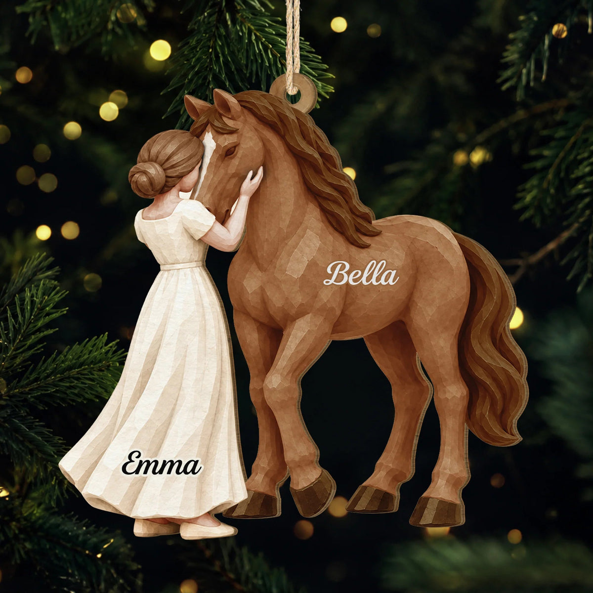 Personalized Girl and Horse Name Wooden Ornament