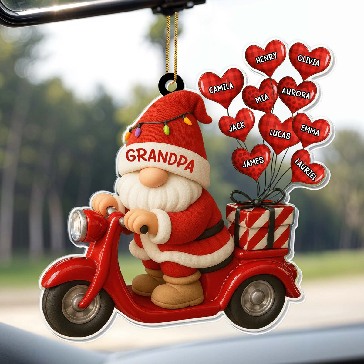 Grandpa Christmas Acrylic Ornament, Santa Riding a Red Scooter, Personalized Creative Gift from Family