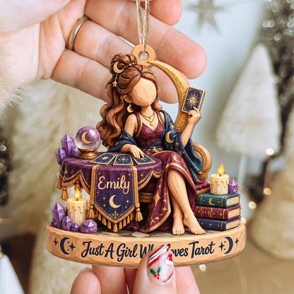 Just A Girl Who Loves Tarot Personalized Wood Ornament - Bestie, Witchy Christmas Keepsake Gift