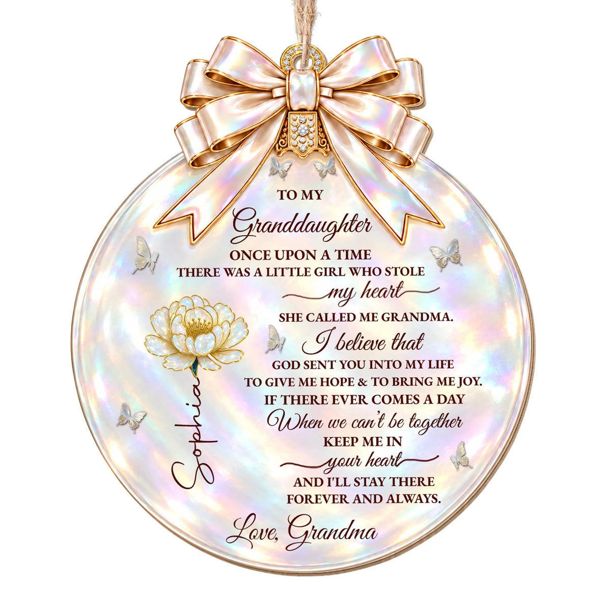 "Once Upon A Time Stole My Heart" Personalized Granddaughter Wooden Ornament - Custom Birth Month Flower Christmas Gift