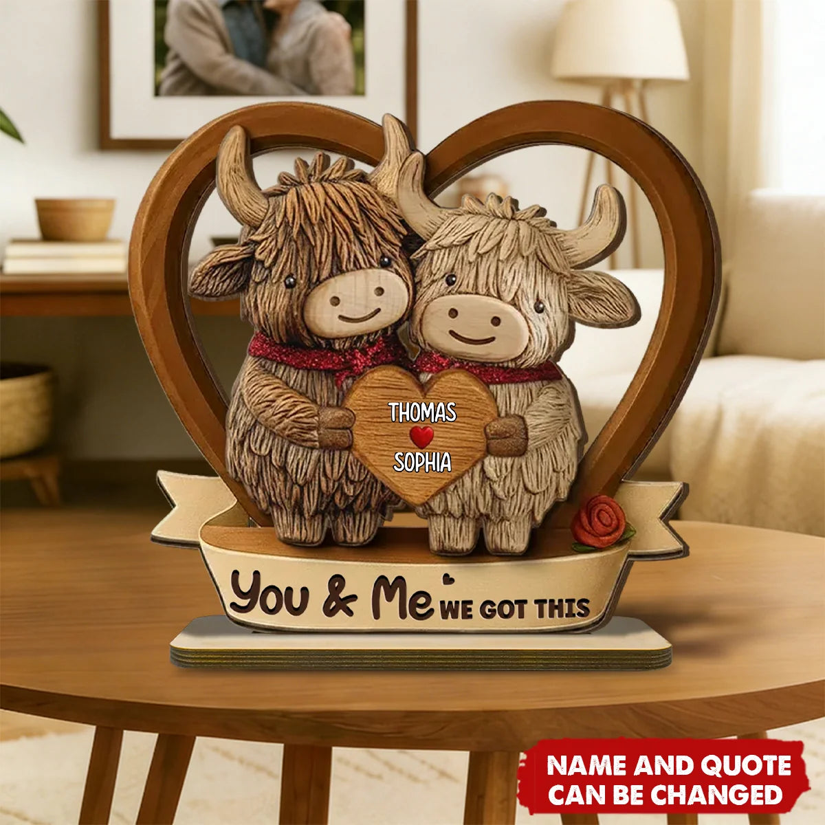 You & Me We Got This Personalized Highland Cow Plaque - Custom Anniversary Wood Keepsake Gift for Couples