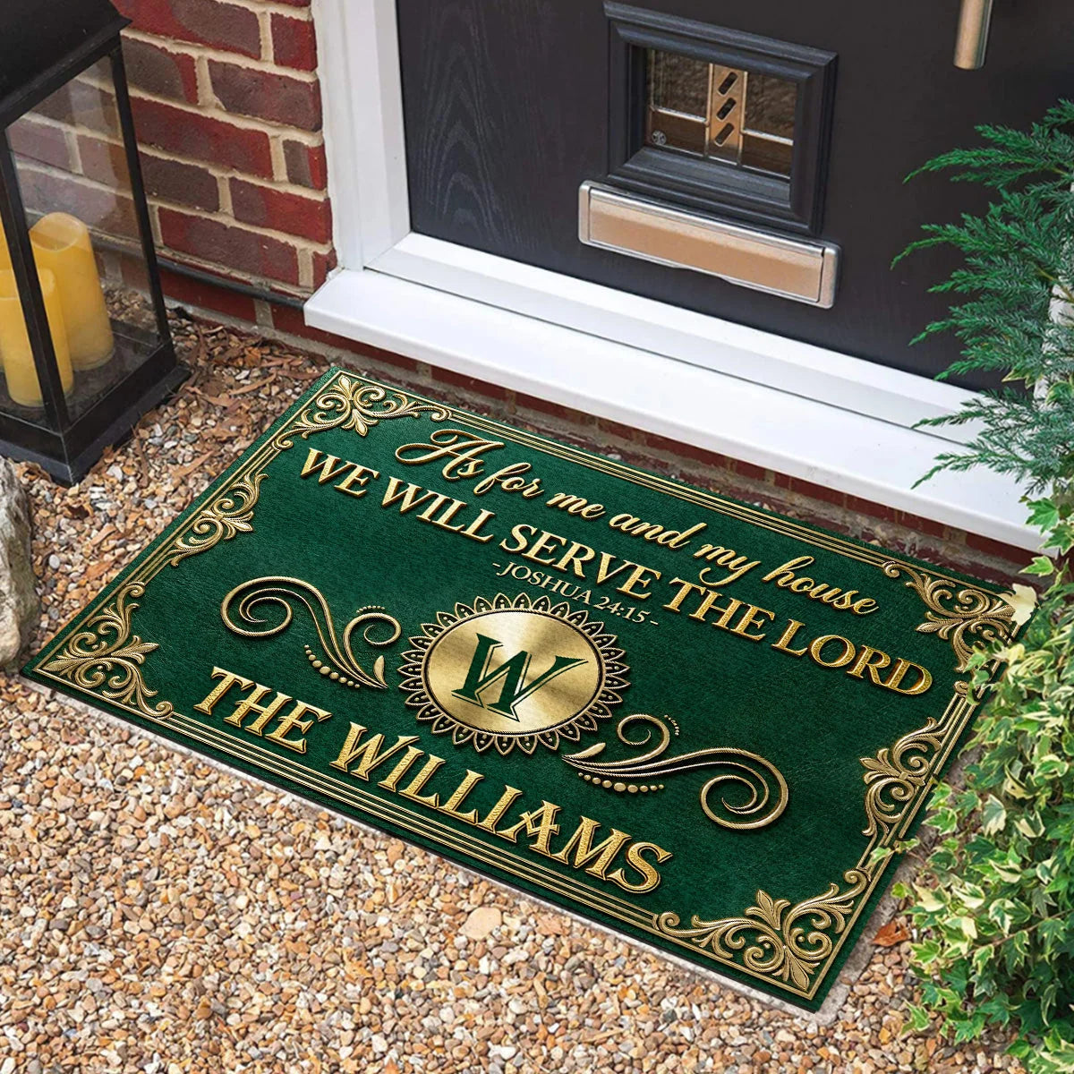 "As For Me And My House We Will Serve The Lord" Personalized Doormat - Housewarming Gift for Family