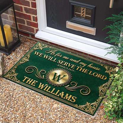 "As For Me And My House We Will Serve The Lord" Personalized Doormat - Housewarming Gift for Family
