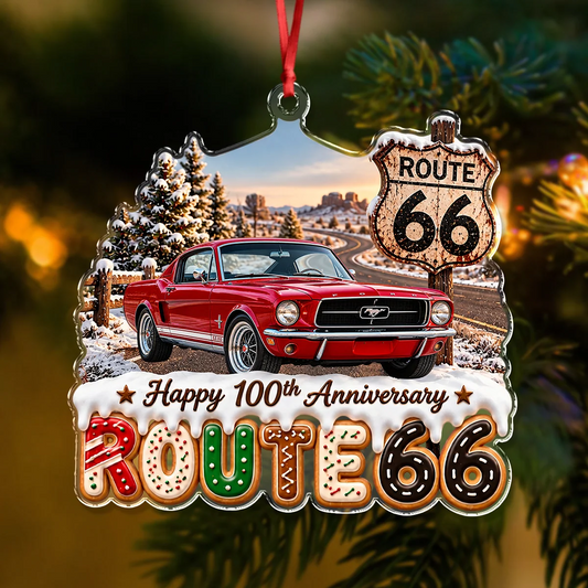 Happy 100th Anniversary Route 66 Personalized Acrylic Ornament - Custom Car Photo Gift for Dad Christmas Keepsake