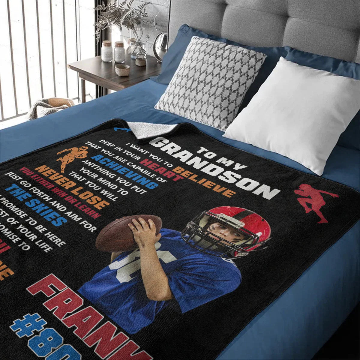 To My Son Personalized Football Blanket - Custom Photo Name & Number Game Day Gift