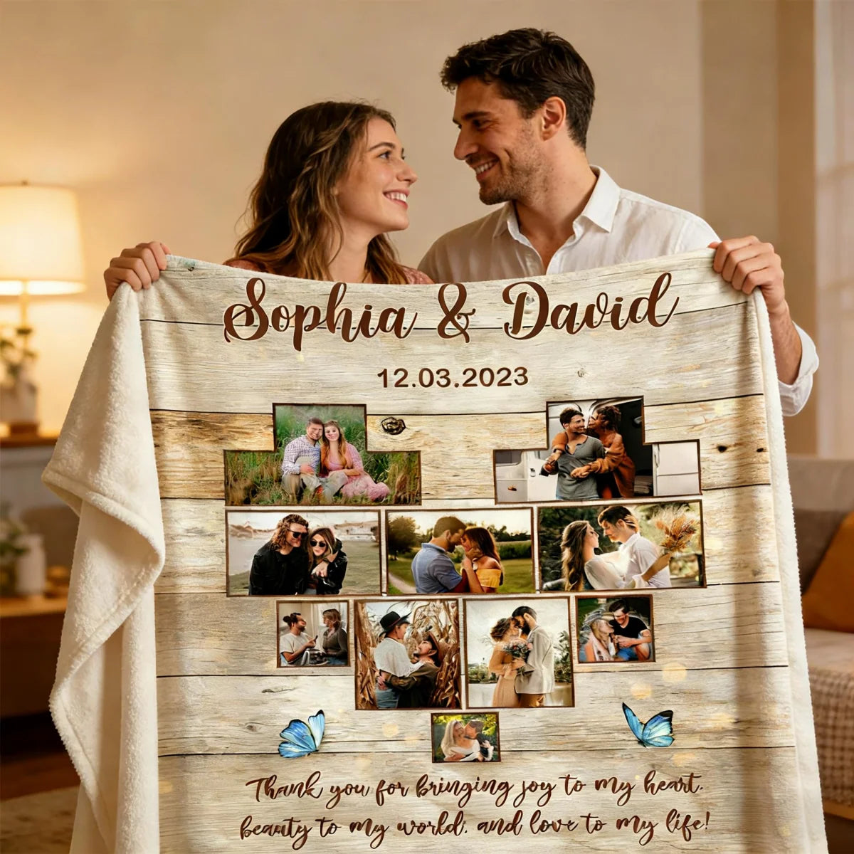 Personalized Thank You for Bringing Joy to My Heart Photo Blanket