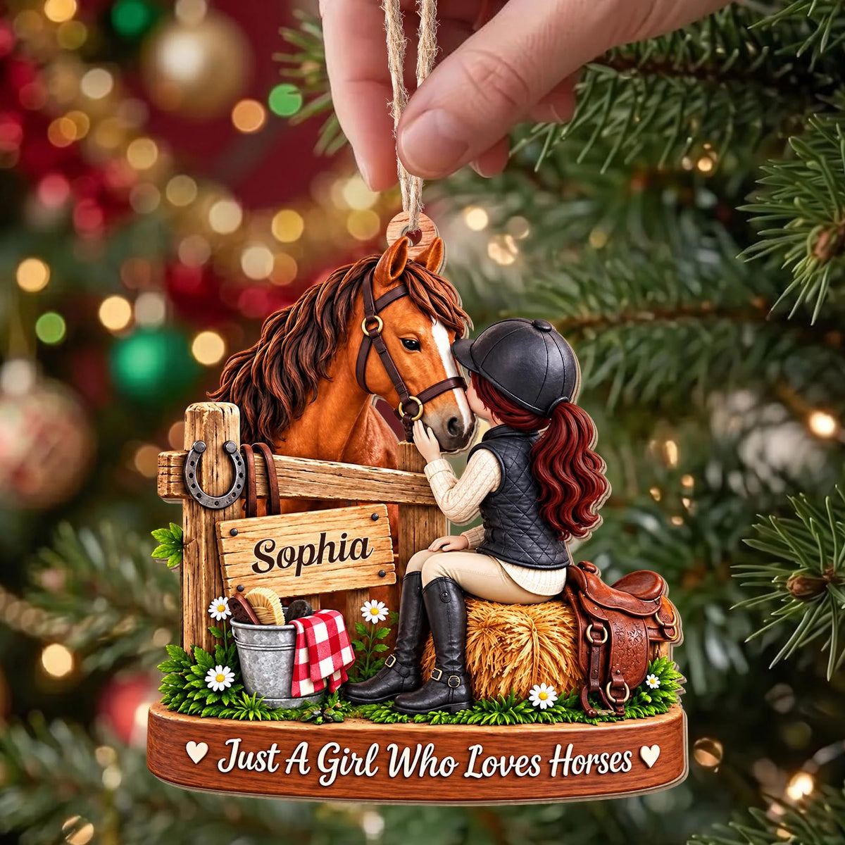 Personalized Girl Who Loves Horses Wooden Ornament