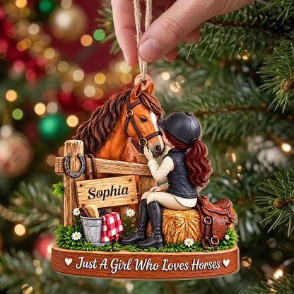 Personalized Girl Who Loves Horses Wooden Ornament