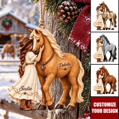 Personalized Horse Christmas Ornament with Girl and Horse Names - Custom Keepsake for Daughter