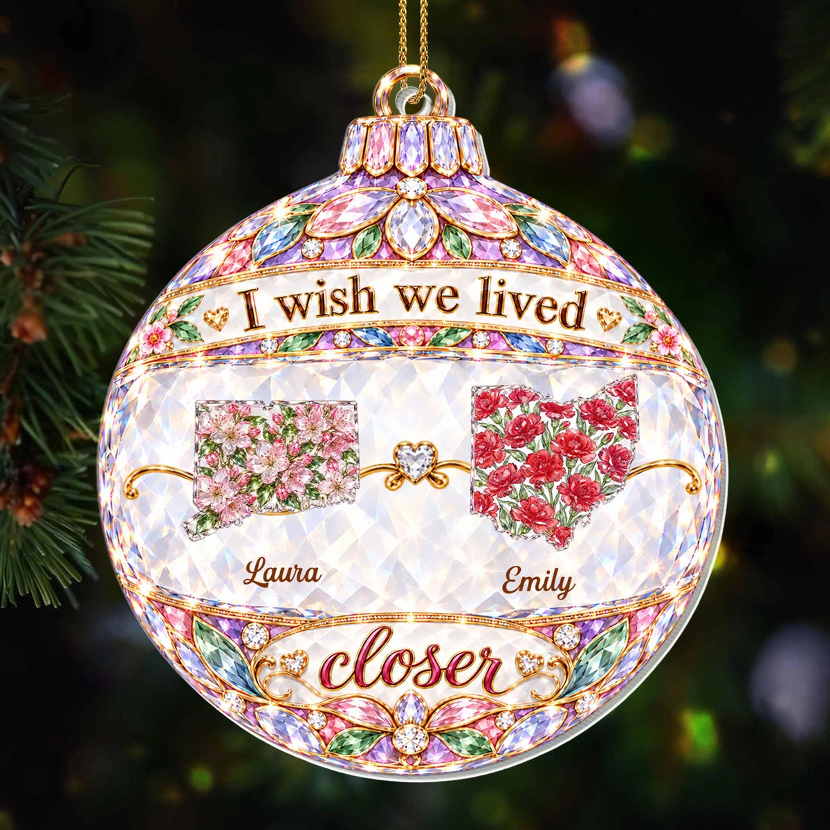 I Wish We Lived Closer Personalized Acrylic Ornament - Custom State Christmas Keepsake for Sister