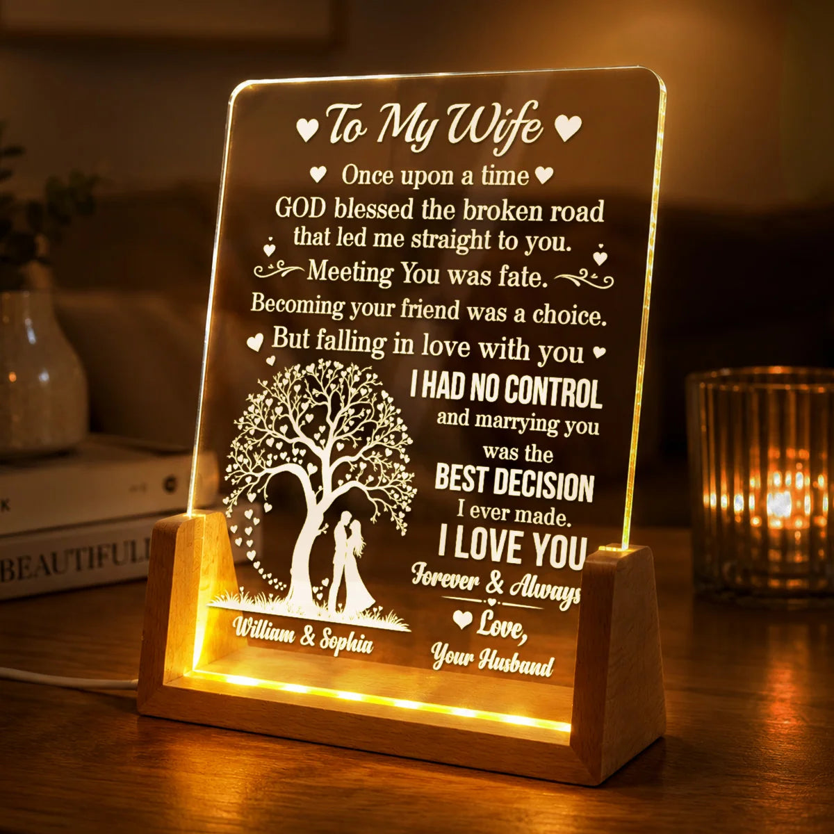 Marrying You Was The Best Decision - Personalized Acrylic Night Light to Couples Husband Wife Gift