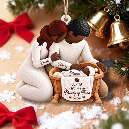 Our 1st Christmas as a Family of Three Personalized Wooden Ornament - Custom Holiday Keepsake Gift for New Parents