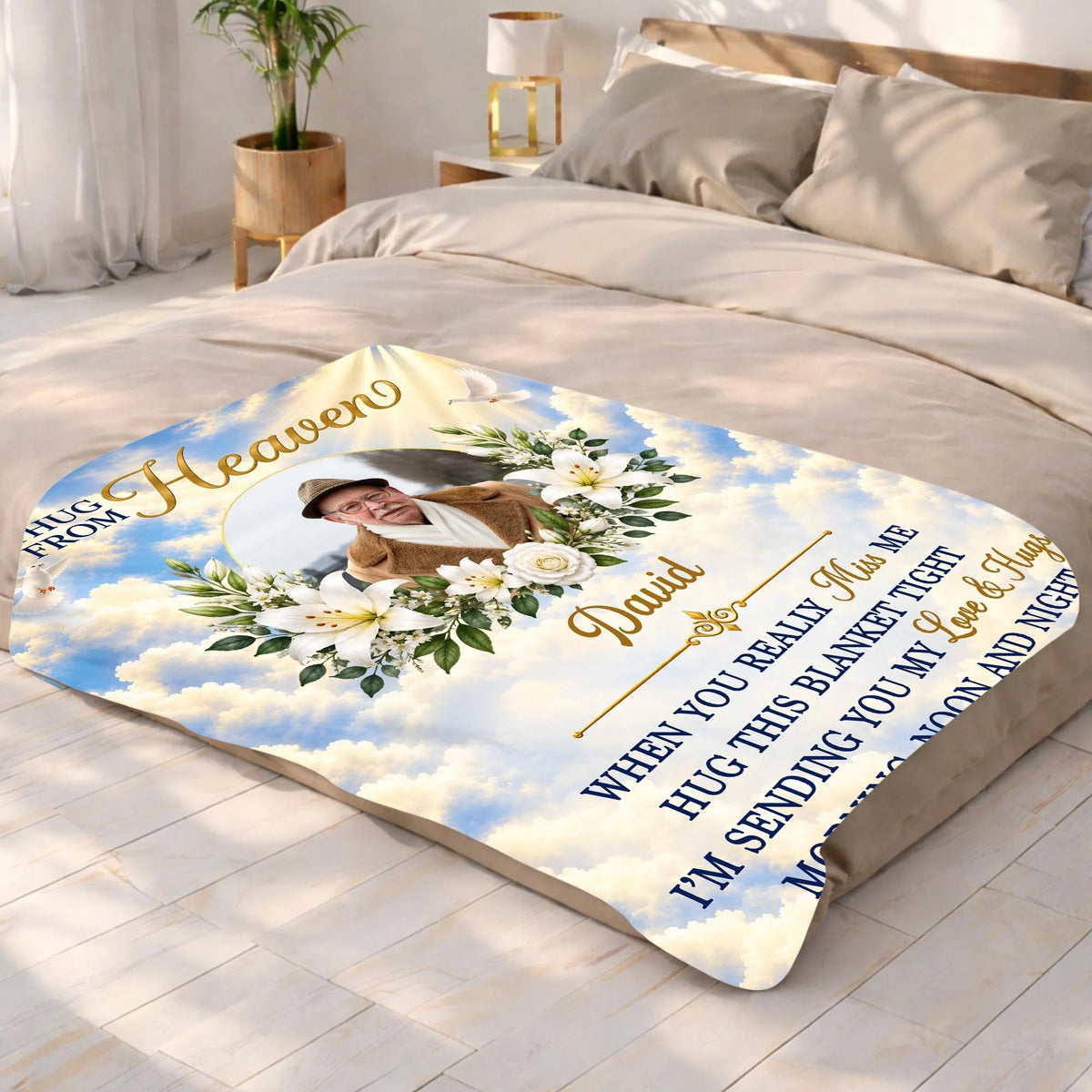 A Hug From Heaven Personalized Memorial Blanket - Custom Sympathy Keepsake Gift