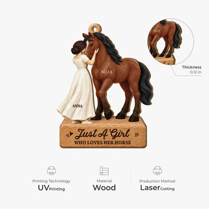 Personalized Girl Loves Her Horse Wooden Ornament