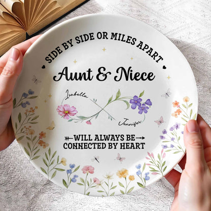 "Side By Side Or Miles Apart" Personalized Ceramic Plate - Keepsake for Aunt and Niece