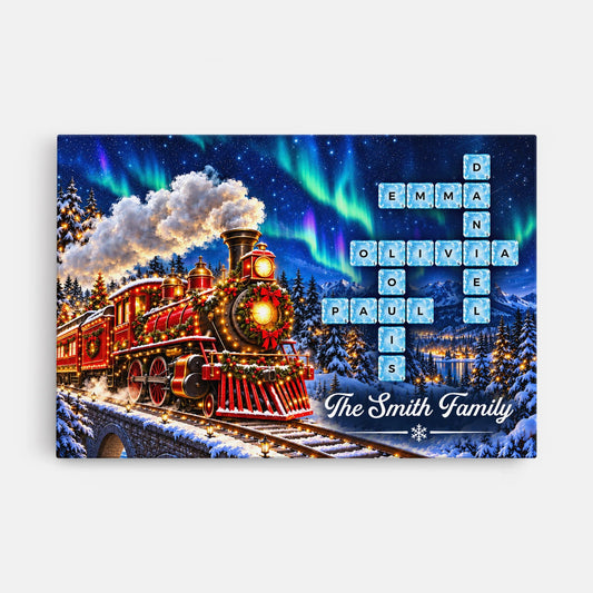 Personalized Christmas Train Crossword Canvas Poster
