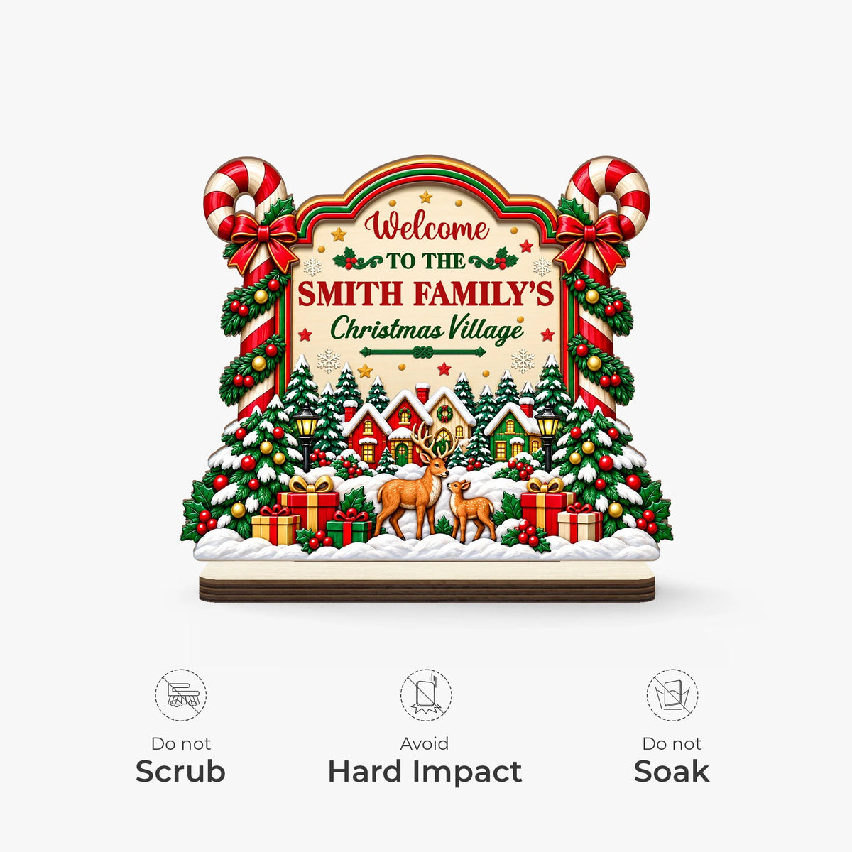 "Welcome to the Family Christmas Village" Personalized Wooden Plaque - Christmas Gift for Family
