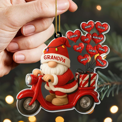 Grandpa Christmas Acrylic Ornament, Santa Riding a Red Scooter, Personalized Creative Gift from Family
