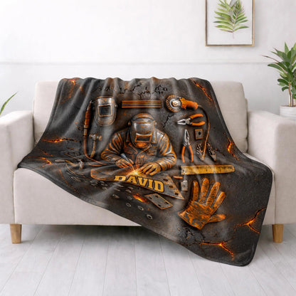 Personalized Hardworking Welder In Action Throw Blanket