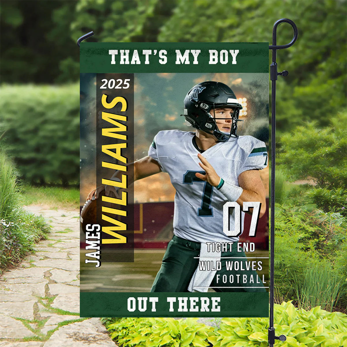 "My Heart Is On That Field" Personalized American Football Garden Flag - Custom Photo Gift for Football Player