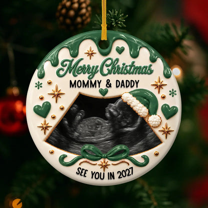 Personalized Merry Christmas Mommy & Daddy Ceramic Ornament