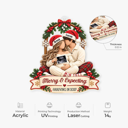 Personalized Merry And Expecting Baby Ultrasound Acrylic Ornament