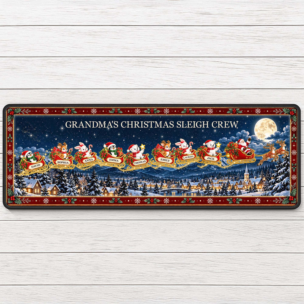 Personalized Grandma Christmas Sleigh Crew Runner Rug