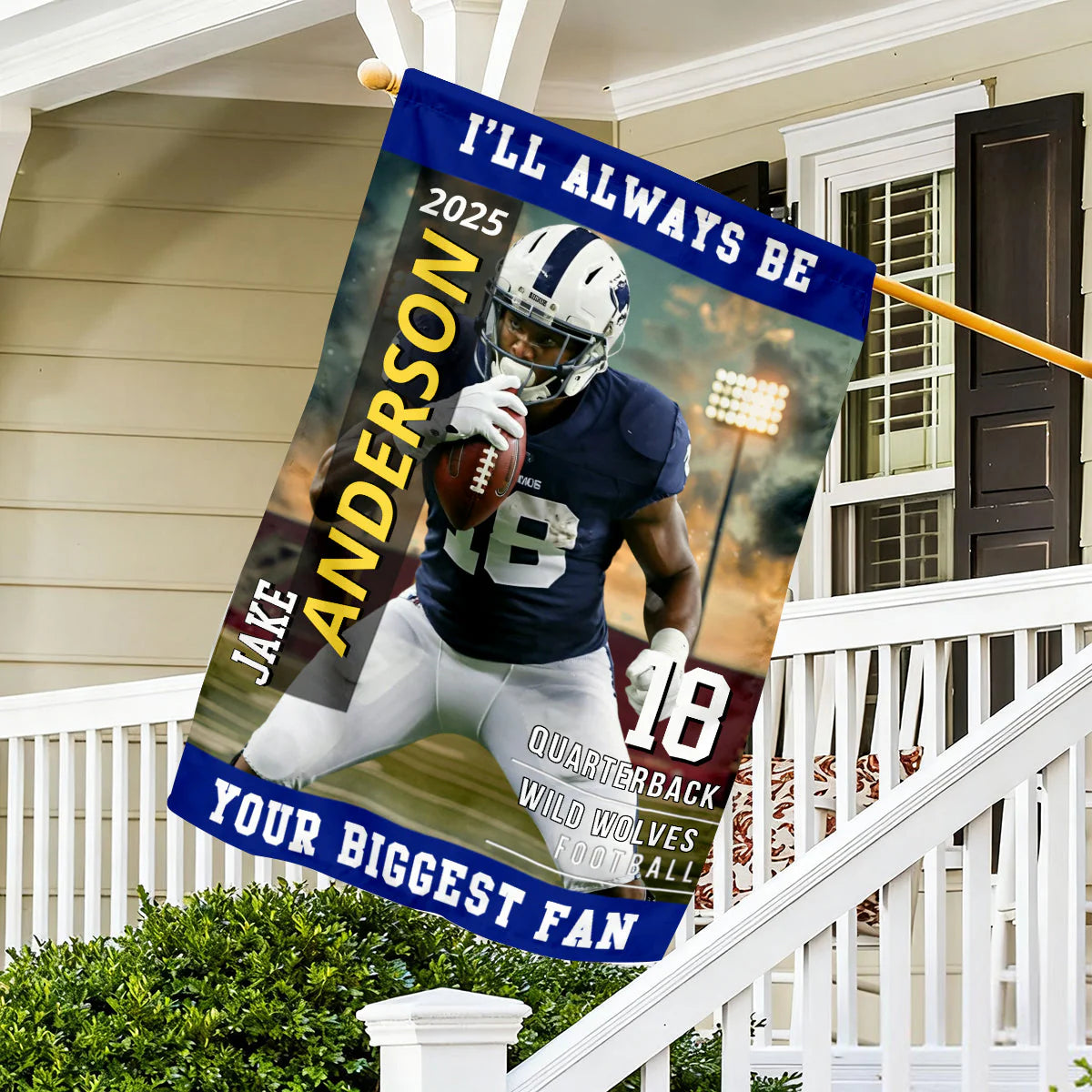 "My Heart Is On That Field" Personalized American Football Garden Flag - Custom Photo Gift for Football Player