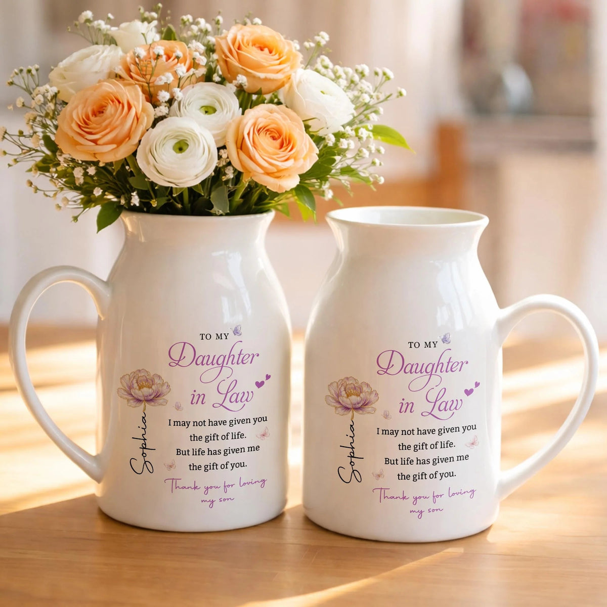 Personalized Daughter In Law Birth Flower Ceramic Vase