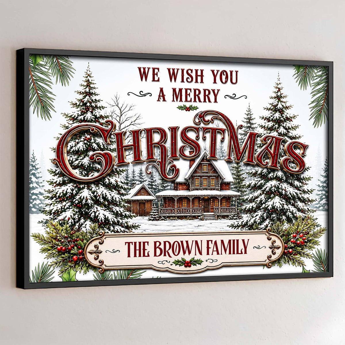 Personalized We Wish You A Merry Christmas Cabin Canvas