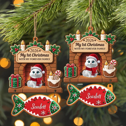 My 1st Christmas With My Forever Family - Personalized Cat Wooden Ornament for Cat Lovers