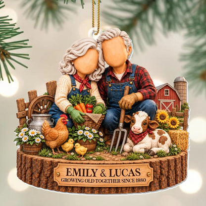 Growing Old Together Personalized Acrylic Ornament - Custom Anniversary & Christmas Gift for Farmer Couples