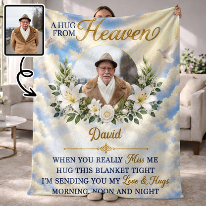 A Hug From Heaven Personalized Memorial Blanket - Custom Sympathy Keepsake Gift