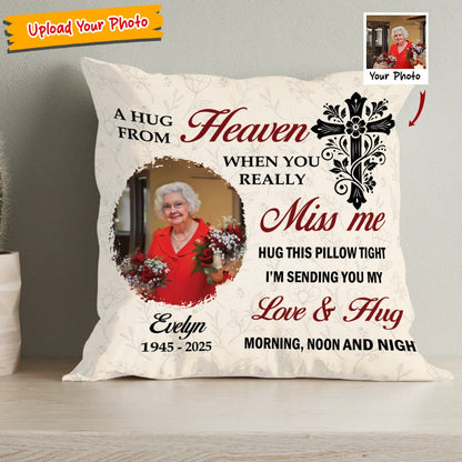 "A Hug From Heaven" Personalized Memorial Pillow - In Loving Memory Keepsake for Family
