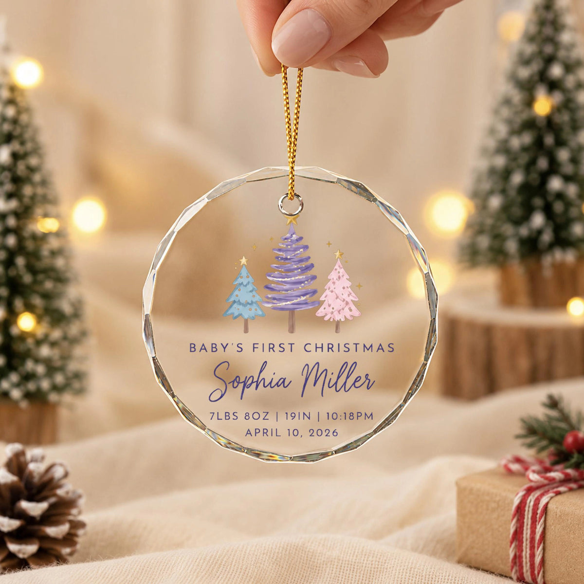Baby's First Christmas Personalized Glass Ornament - Custom Birth Stats Keepsake Gift