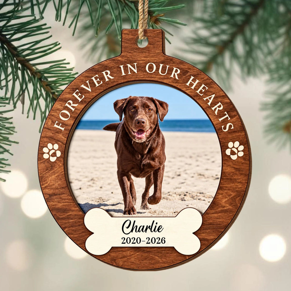 Personalized Dog Photo Memorial Wood Ornament