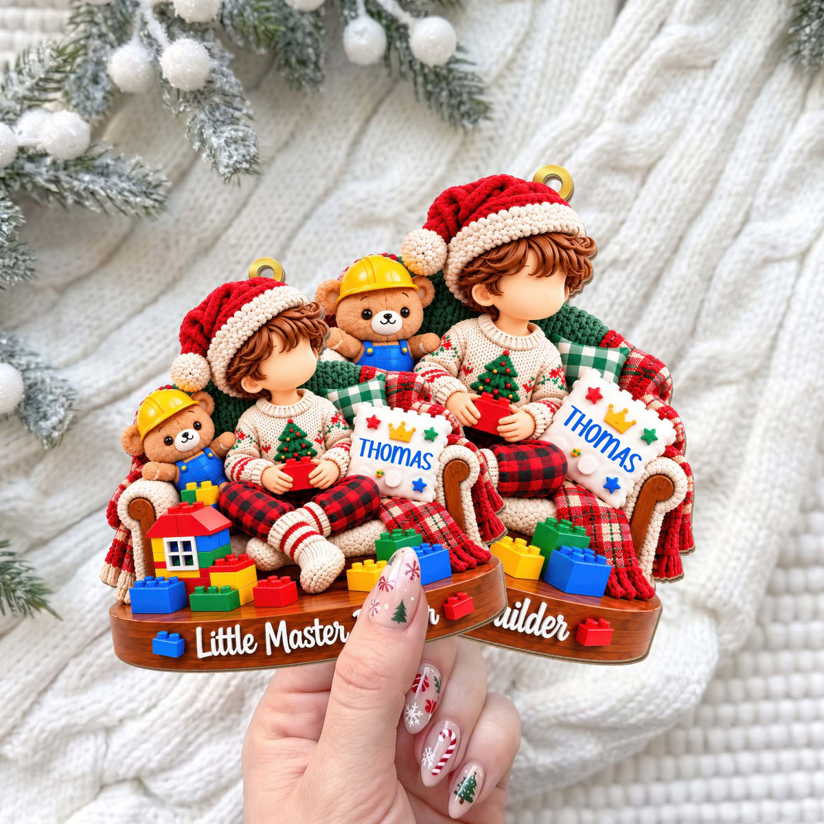 Little Master Builder Personalized Wood Ornament - Son Grandson Christmas Gift