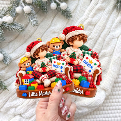 Little Master Builder Personalized Wood Ornament - Son Grandson Christmas Gift