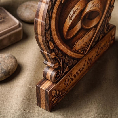 Personalized Bound by Love Wedding Rings Wooden Block
