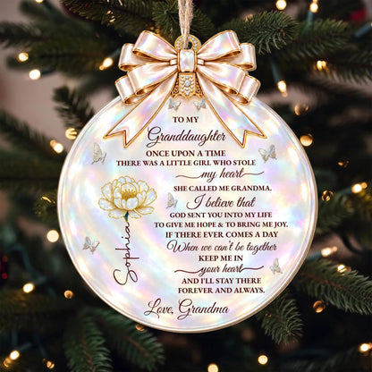 "Once Upon A Time Stole My Heart" Personalized Granddaughter Wooden Ornament - Custom Birth Month Flower Christmas Gift