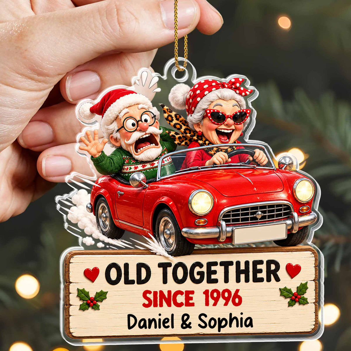Old Together Since Red Car Personalized Acrylic Ornament - Christmas Anniversary Gift for Couples